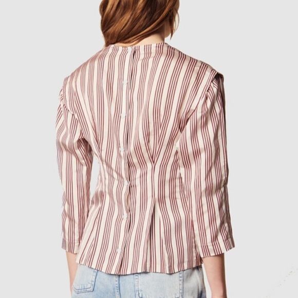 Sandro Iman Pleated Back-snap Blouse In Burgundy - Picture 2 of 9